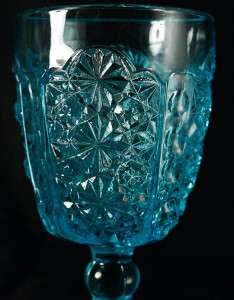 Wright Glass DAISY & BUTTON BLUE Water Goblet  