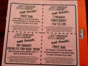 Subway Coupon   Free Sub   Read the details  