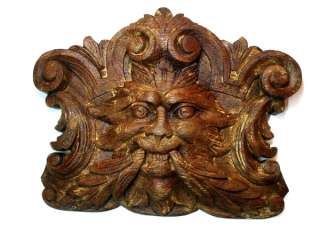   wooden oak ? carving carved devil satan monster lion head ?  
