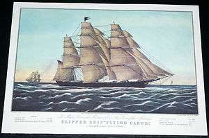   CURRIER & IVES LITHO PRINT, CLIPPER SHIP FLYING CLOUD AMERICAN ART