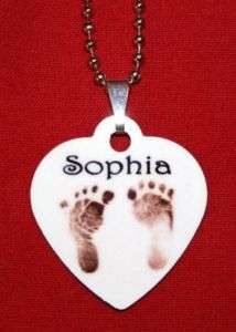 Personalized BABY NAME & FOOTPRINT Photo Charm Necklace  
