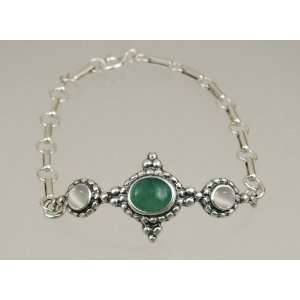 Sterling Silver Baroque Inspired Chain Bracelet with Genuine Jade 
