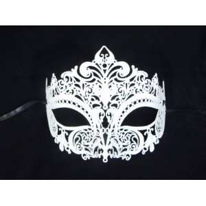 White Glitter Metallo Colore Laser Cut Metal Venetian Masquerade Mask 