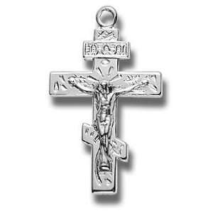  Sterling Silver Sm. Greek Crucifix Cross Medal with 18 