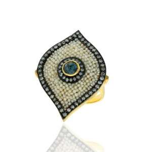   Pave Ring 2.40ct Pearl Beaded Cocktail Ring Ethnic Jewelry Jewelry