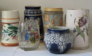Group of Six Antique and Vintage Unlidded German Beer Steins incl.HR 