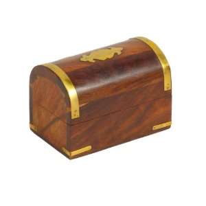  4.5 Wooden Treasure Chest Box with Brass Accents 