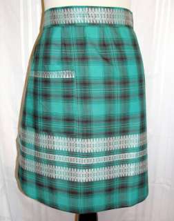 Pretty Handmade Skirt Apron Green Plaid Fabrc OOAK  