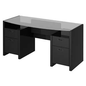   New York Skyline 63 Inch Double Pedestal Desk with Bow Front Glass Top