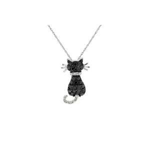  1/3 ct Black & White Diamond Cat Necklace In 14k White 