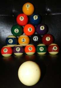 Full Set of Vintage Billiard balls plus cue ball.