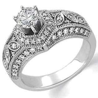   14K White Gold Fashionable Vintage Style Diamond Engagement