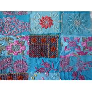  Fair Trade Vintage Sari Patch Throw Turquoise (India 