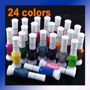 24 Colors 2 Way False Nail Art Polish Brush Striper Pen Glitter 
