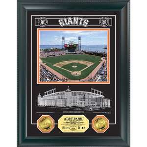     At&T Park Archival Etched Glass W/ Two Gold Coins 
