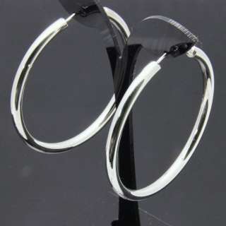 Fashion Tube Shape Shinning Silver Round Hoop Earrings  
