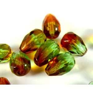 Czech Fire Polish Glass Beads, 10X7mm, Tropical Topaz Tear Drop , Qty 