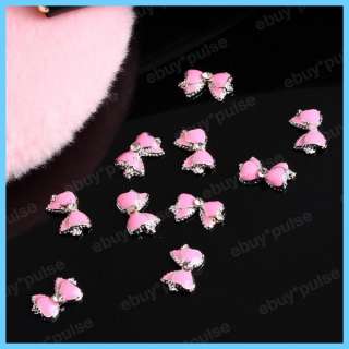   3D Pink Cute Bow Tie Crystal Alloy Nail Art Glitters DIY Decoration