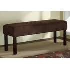   Red plush microfiber upholstered bedroom bench with dark wood legs
