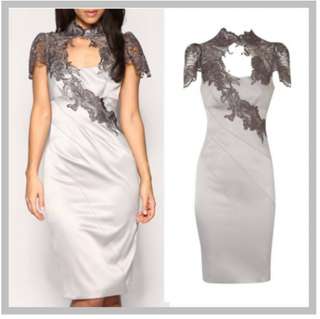 Embroidery Lace Elegant See Through Evening Luxury Dress Light Gray 