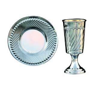  Silver Plated Slender Kiddush Cup and Saucer Set 