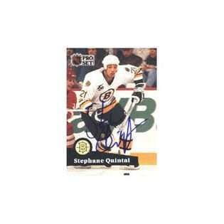 Pro Set Stephane Quintal, Boston Bruins, 1991 Pro Set Autographed Card 