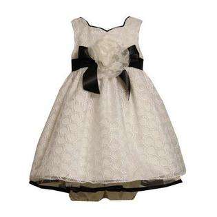 Bonnie Jean Infant Ivory Dress with Black Bow 