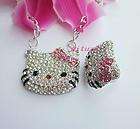 cute hello kitty pink bow necklace ring earring 3item Set match gift 