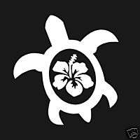 SEA TURTLE WITH HIBISCUS FLOWER WINDOW DECAL STICKER  