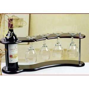 WOODEN WINE SET   5 PC WINE SET 4 WINE GLASSES WITH WOODEN STAND, 6 