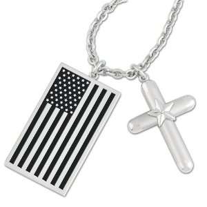  Patriot Diamond Cross & Flag Pendant Jewelry