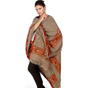 Gray Kullu Shawl with Kinnauri Woven Border   Pure Wool 