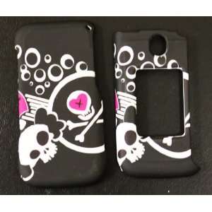  Black with Punk Rock Gothic White Skull and Pink Heart LG 