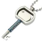   Cubic Zirconia Rotating Key with Blue Lattice Pendant Necklace 18