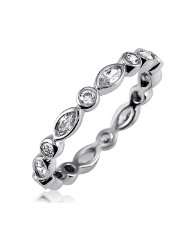 Sterling Silver Round Marquise Cubic Zirconia CZ Eternity Band Ring 