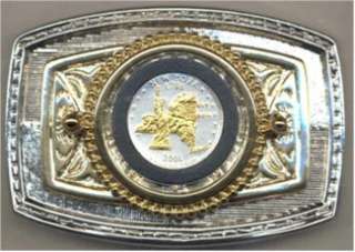Gold on Silver New York Statehood Commemorative Quarter Belt Buckle 