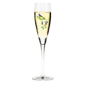Champagne Glass, Pearls, Hummingbird and Grapes, Designer Color Enamel 