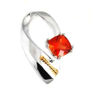   14k Gold and Sterling Silver Simulated Fire Opal Omega Slide Pendant