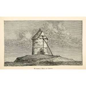  Wood Engraving Windmill Hill Crecy Battle France Landscape History 