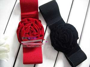 Japan Korea Thick Ladies Flower Rose Waist Belt   Black  