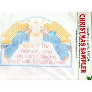  Stamped Cross Stitch Christmas Sampler TWO ANGELS, GOD IN 