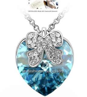 Swarovski Crystal Charm Heart Ribbon Pendant Necklace  
