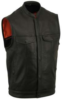 Mens SOA Leather Vest w/ Dual Side Concealed Weapon Pockets FIM680 