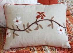   BLOSSOM TERRA COTTA IVORY LINEN 12 X 16 HOOKED ACCENT THROW PILLOW