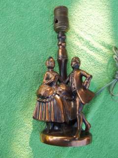 Dark Copper Colored Metal Victorian Man & Woman Table Lamp, Ready To 