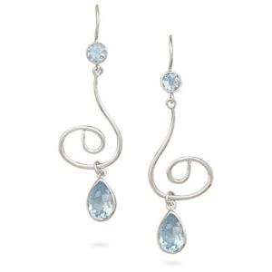  Blue Topaz Faceted Swirl Design Sterling Silver Earrings 