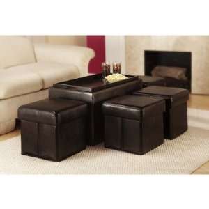   Bench with Four Collapsible Ottomans in Espresso