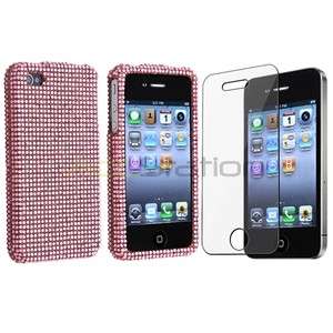 Pink Rhinestone Bling Diamond Case Cover+Screen Film for iPhone OS 4 G 