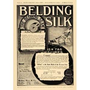  1909 Ad Belding Bros Silk Seam Lining Satin Child Dog 