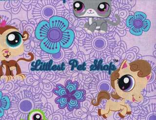   Quilting Fabric Littlest Pet Shop Floral Purple Animal Cotton  